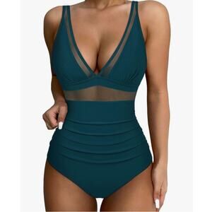 Sexy Mesh Tummy Control Swimsuit Push Up High Waisted Bathing Suit - XL